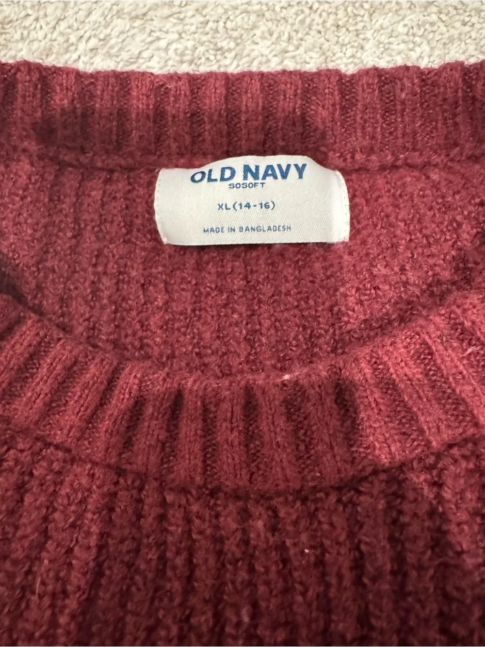 Old Navy Burgundy Sweater with Pink Heart 'Love You' Graphic